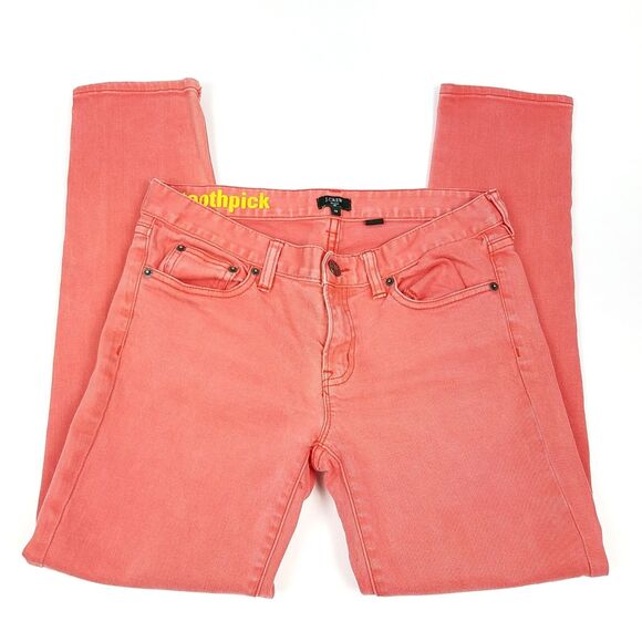 J.Crew Toothpick Jeans Stretch Skinny Coral Pink Casual Spring Size 28 Inseam 27 - Picture 2 of 10